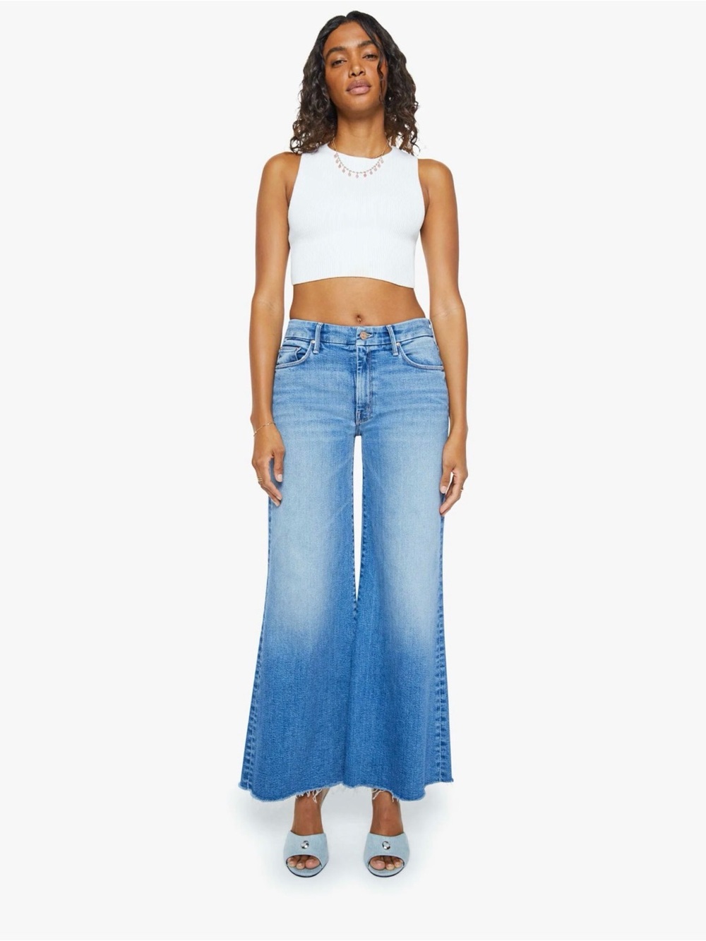 MOTHER Light Blue Wide-Leg High-Rise Jeans The Roller Fray Sz 25